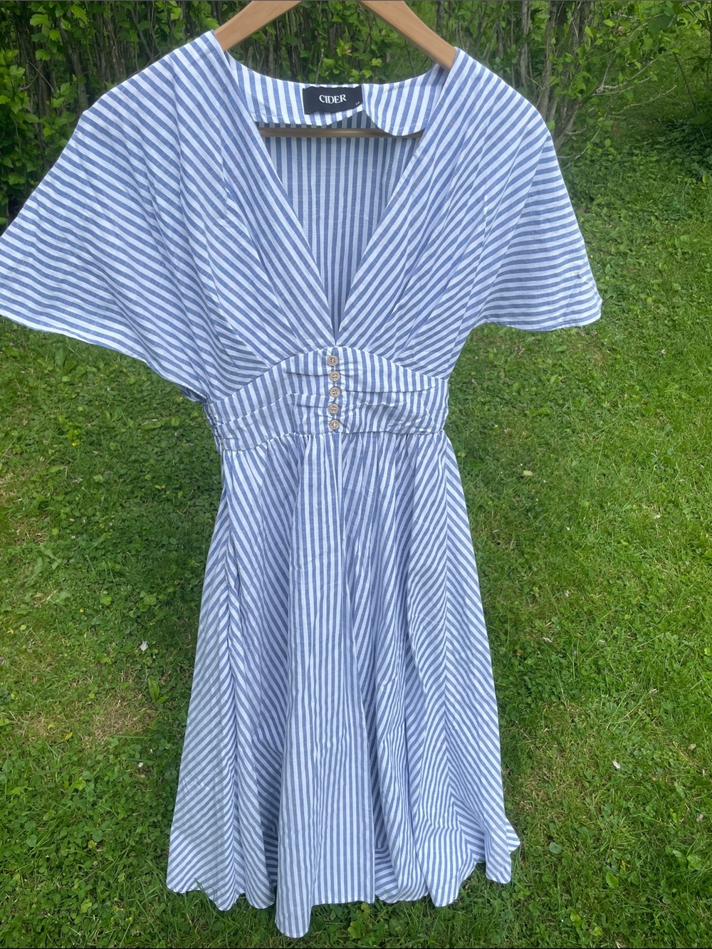 Cider Navy & White Vertical Stripe Button-Front Dress